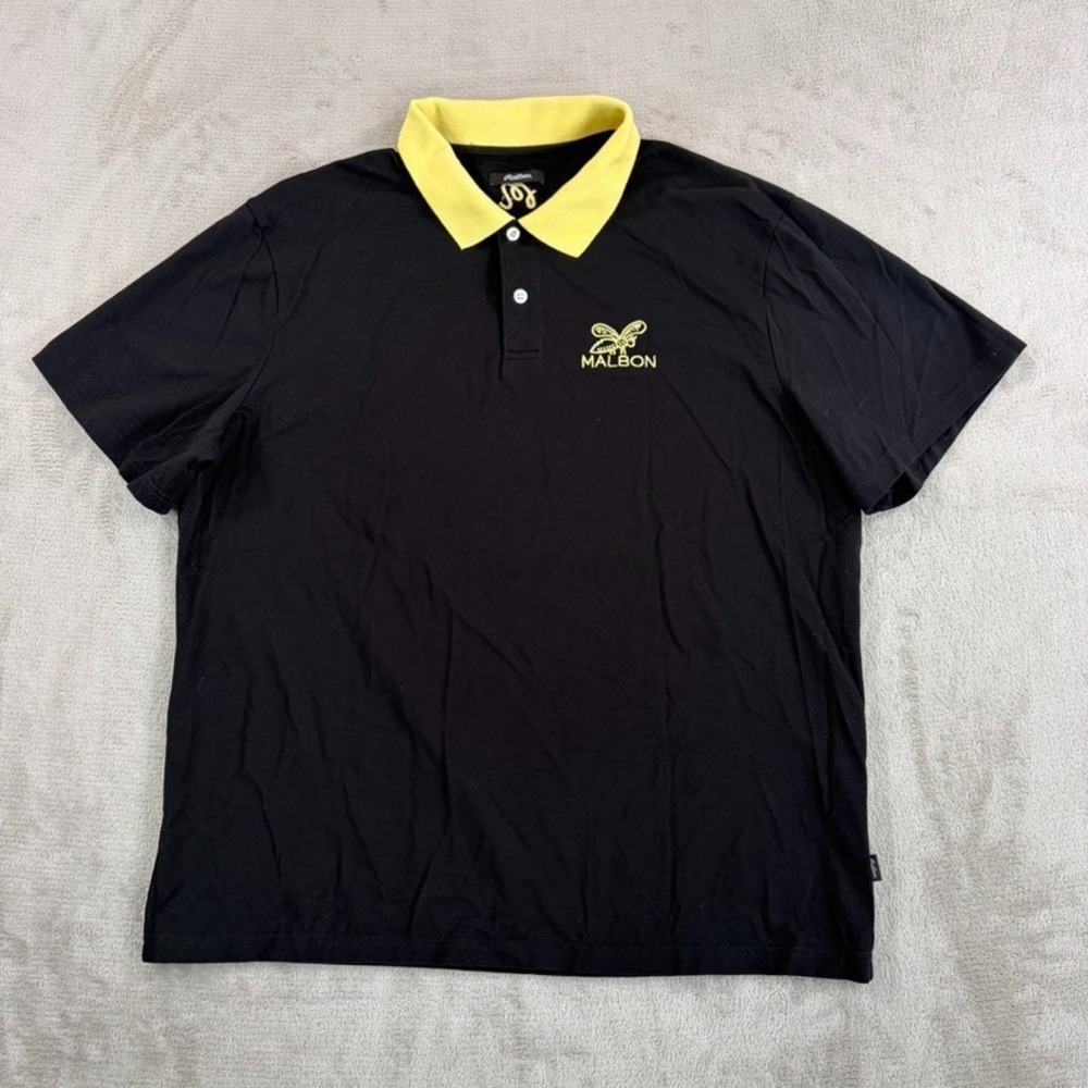 Malbon Embroidered Logo Performance Golf Polo Shirt in Black Men Large